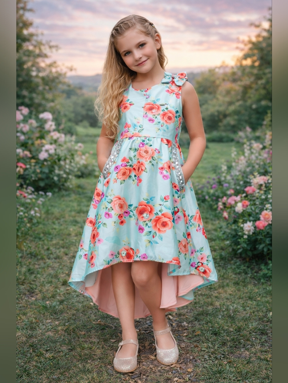 Wonder Nation Girls High-Low Floral Dress Sz 10 Easter Wedding Spring
